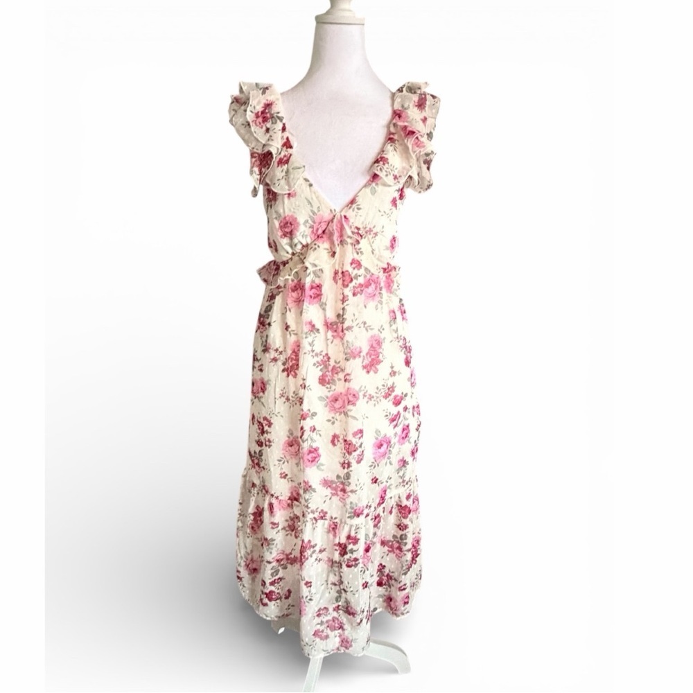 New Trixxi Cream and Pink Floral Maxi Dress Sz Medium